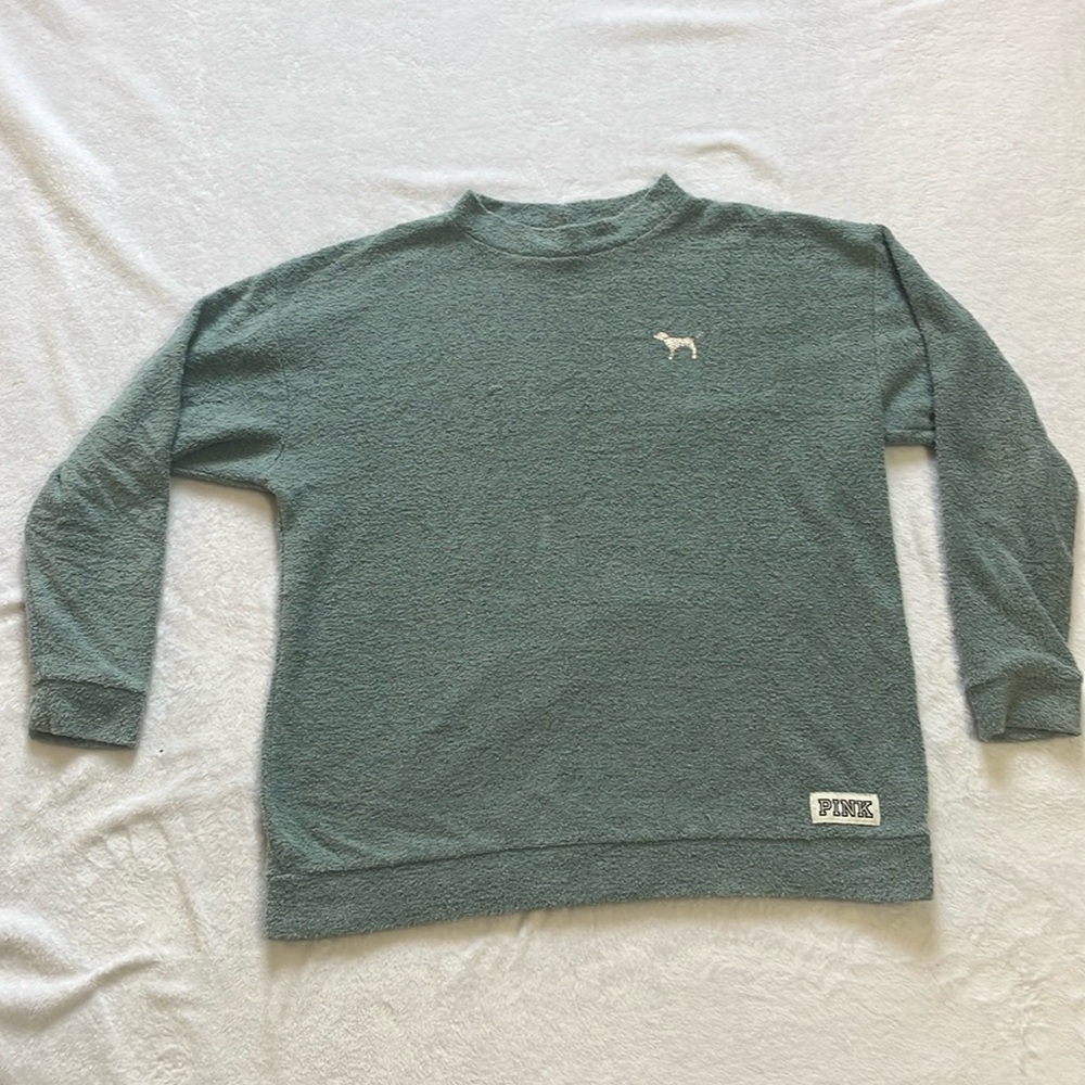 PINK sage green terry cloth sweater